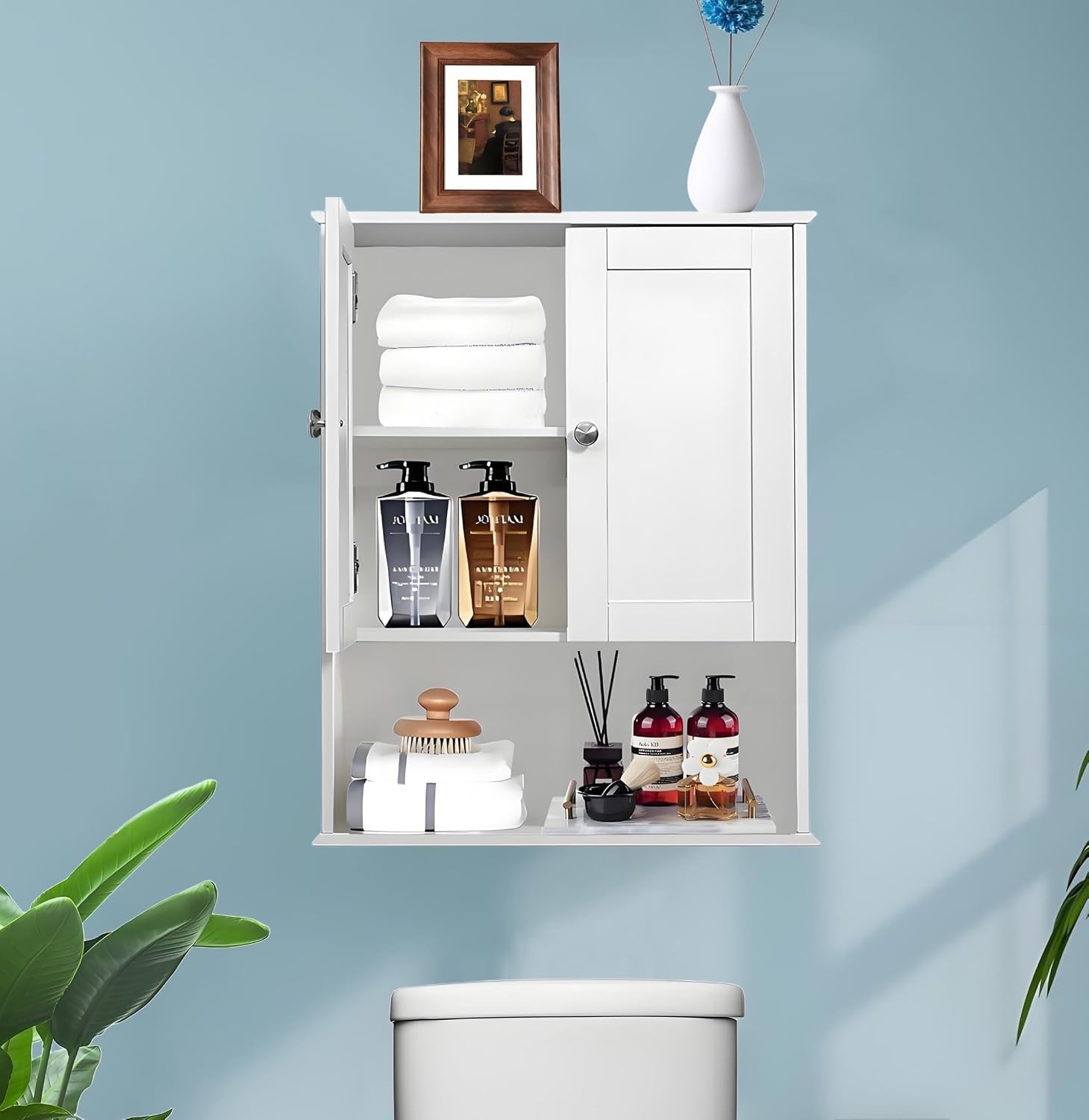 Bathroom Cabinet Wall Mounted Over Toilet Storage Cabinet 20x28 Inch White Wood Wall Space Saver Medicine Cabinets for Bathroom Storage with Adjustable Shelf, 2 Doors, Soft Hinge - Image 2