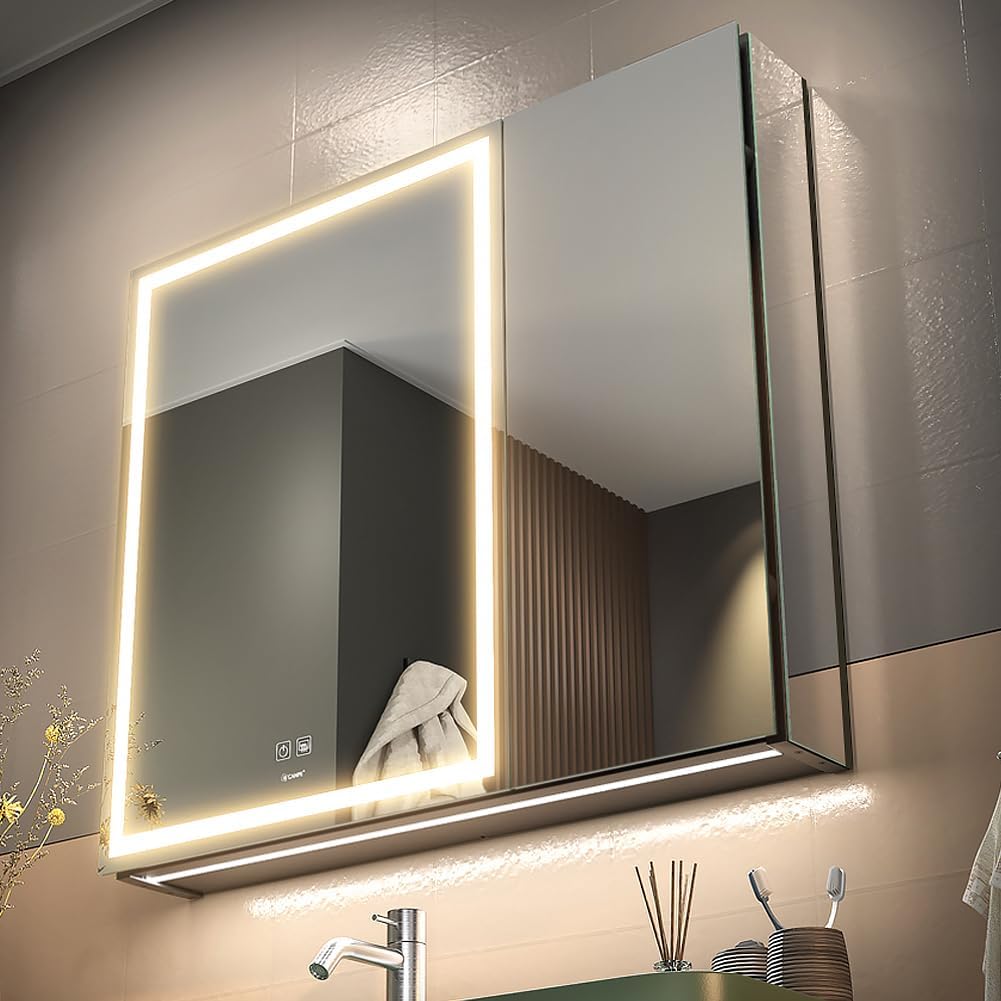 20" x 28" Left Hinge LED Bathroom Mirror Cabinet, Aluminum Medicine Cabinet - Image 2