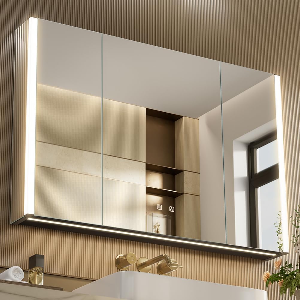 31x28 Inch Two Doors Aluminum LED Bathroom Medicine Cabinet with Mirror - Image 4
