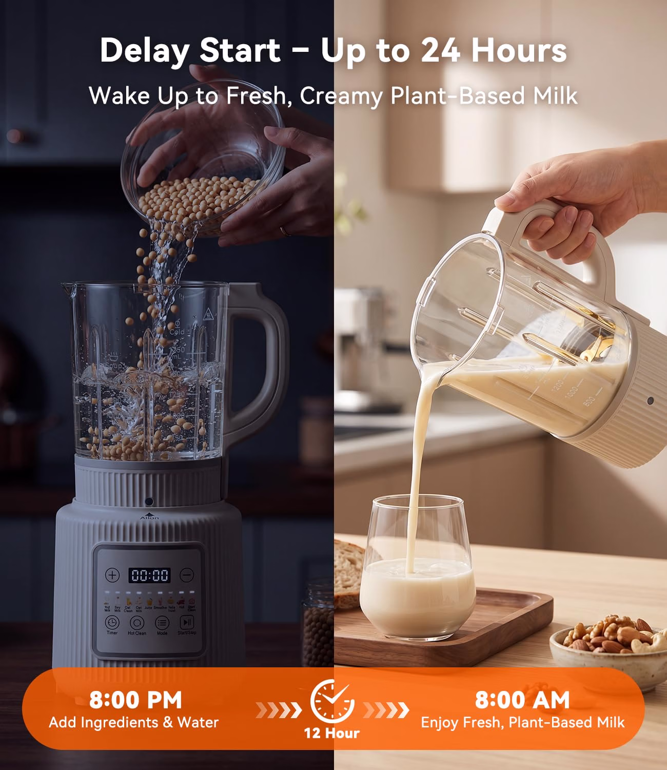 Nut Milk Maker Machine, 59.18 oz Automatic Nut Milk Maker with 11-in-1 Programs, Soy Milk Maker & Baby Food Maker, Detachable Glass Pitcher, Auto Clean, Delay Start, Keep Warm, LED Display - Image 6