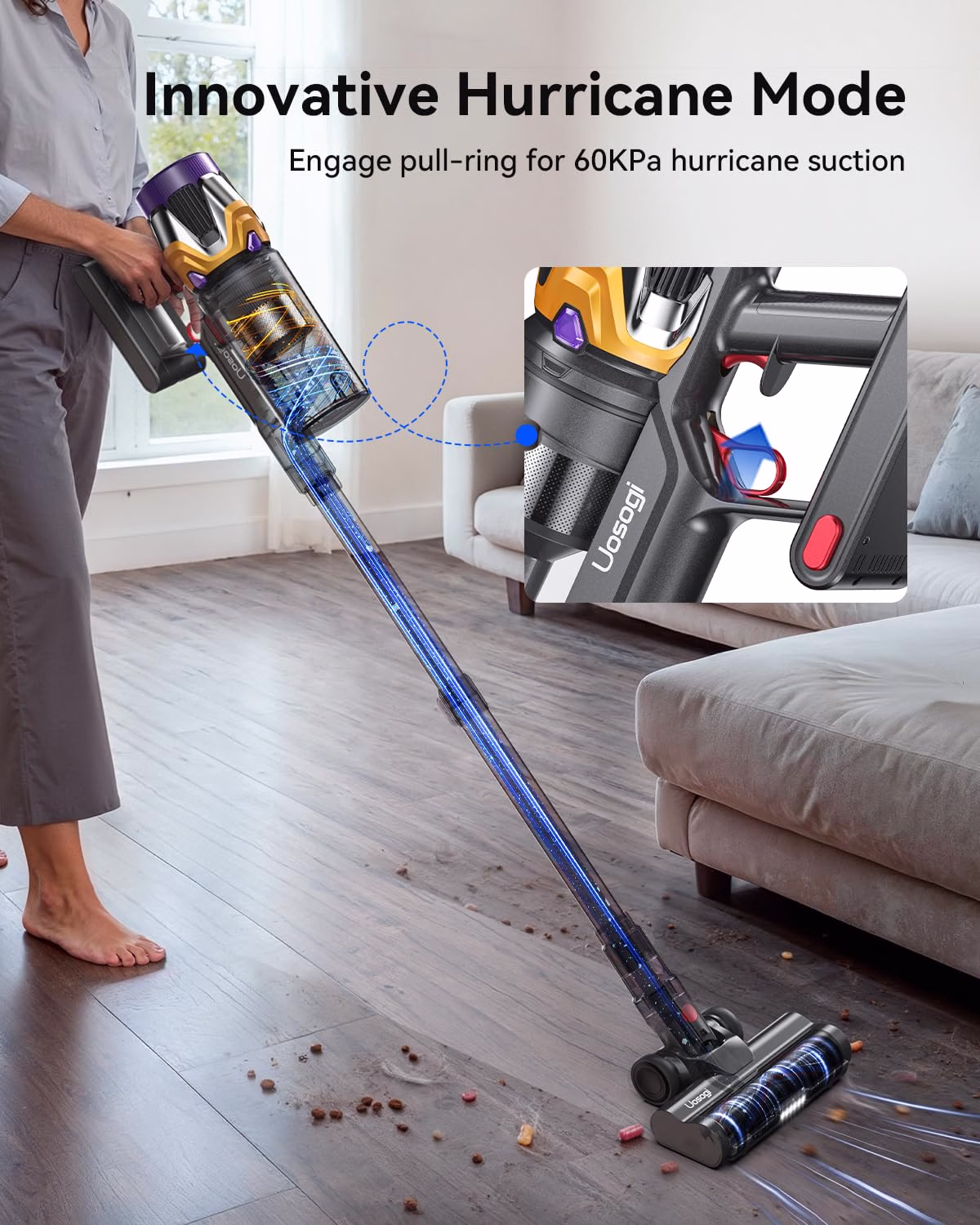 Cordless Vacuum Cleaner, Upgraded 55KPA 650W 70Mins Stick Vacuum with Hurricane Mode, Self-Standing, Touch Screen, 1.8L Dust Cup, Anti-Tangle Wireless Vacuum, Vacuum Cleaners for Home, Pet Hair & Carpets - Image 4