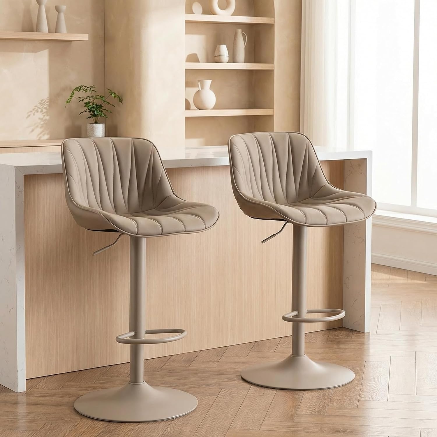 Bar Stools Set of 2 for Kitchen Island, White Faux Leather Padded - Image 5