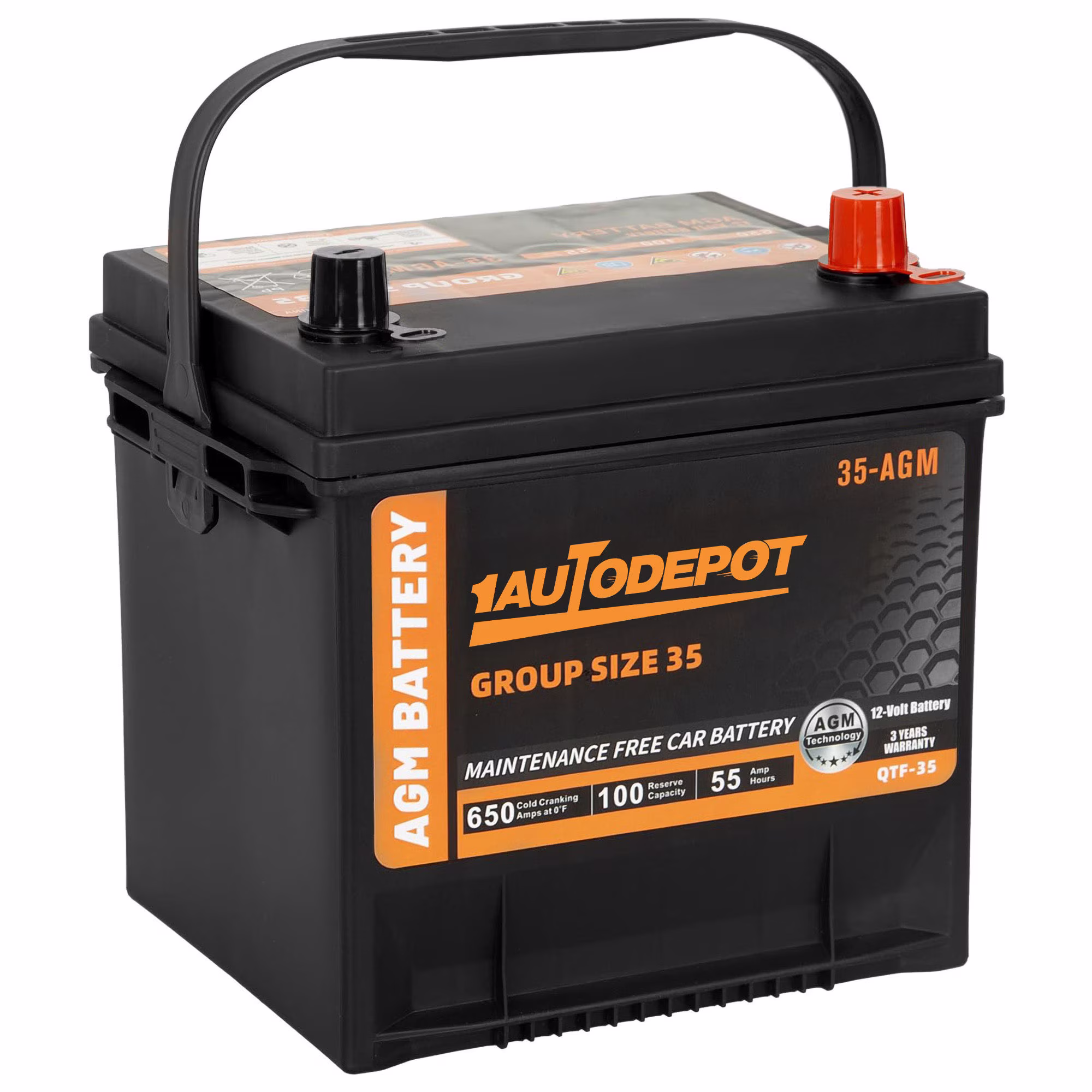 1AUTODEPOT BCI Group 35 Battery, AGM 12 Volt 650 CCA 55Ah 100RC Rechar