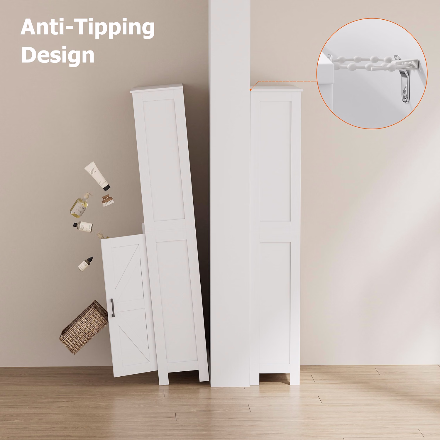 67" Tall Bathroom Storage Cabinet, Bathroom Floor Cabinet - Image 5