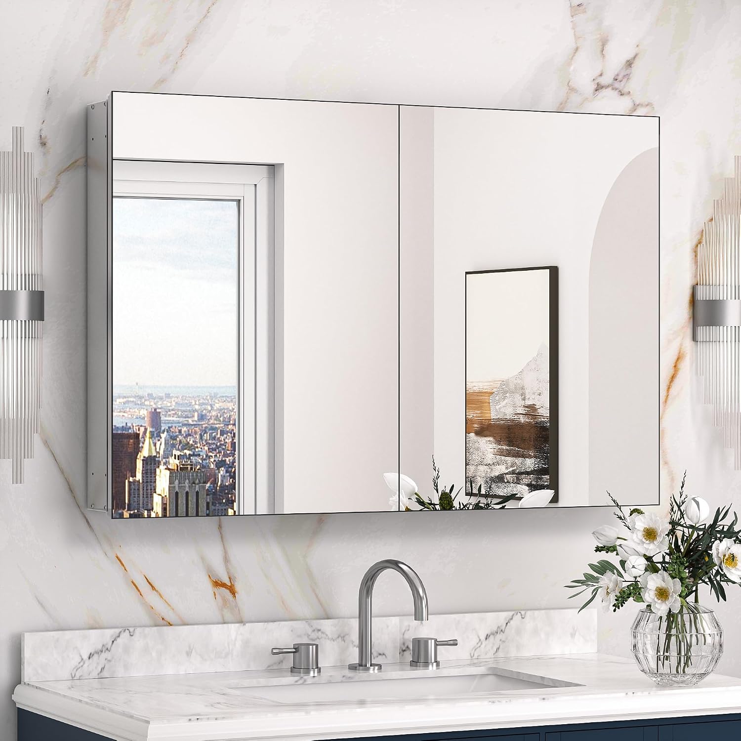 Black Medicine Cabinet with Mirror 20" x 26", Lightweight Aluminum - Image 2