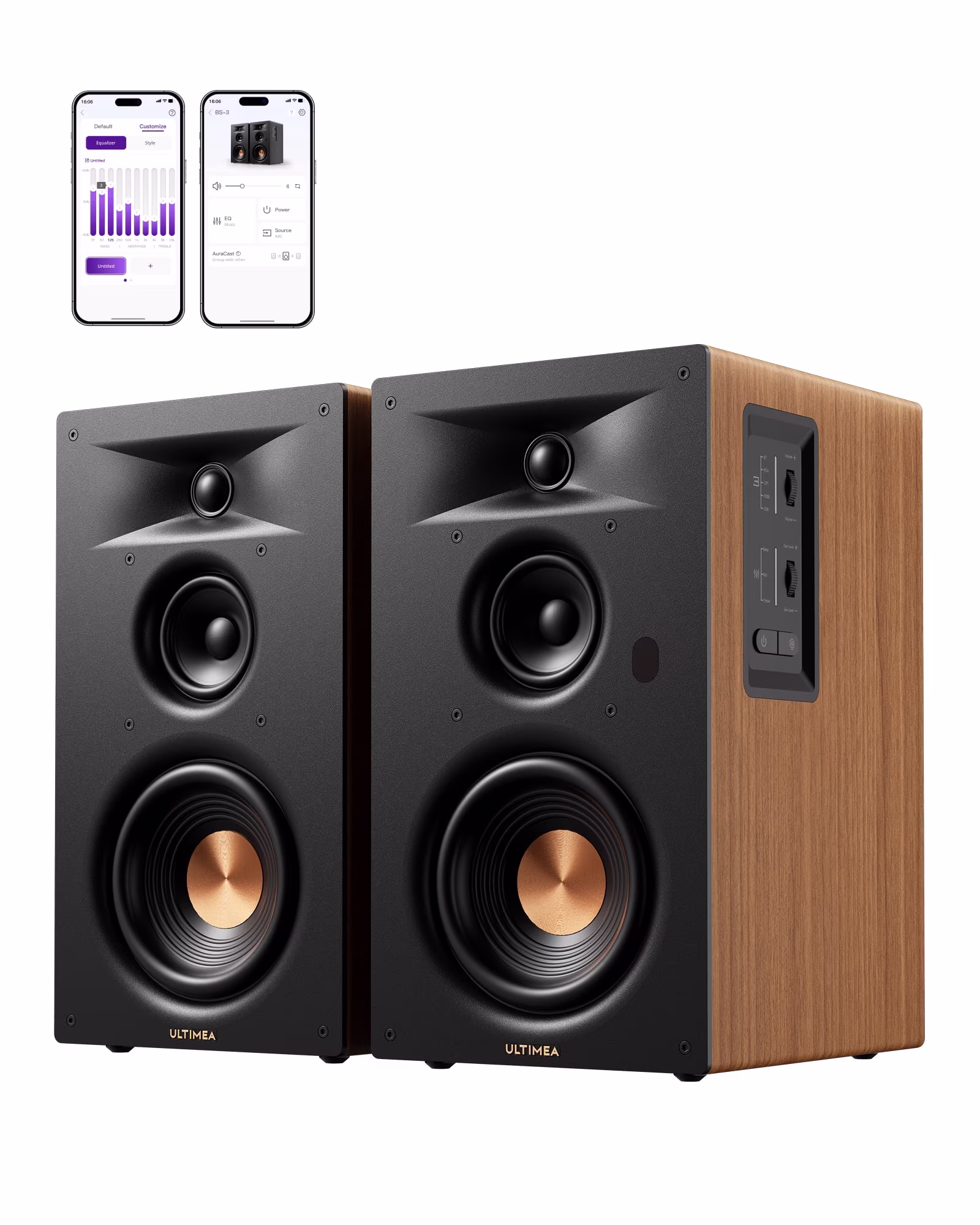 ULTIMEA 3-Way Powered Bookshelf Speakers with 5.25" Woofer, 70W RMS, A