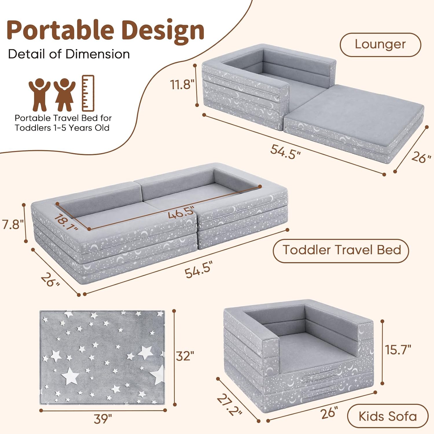 Portable Toddler Travel Bed, 3 in 1 Foldable Toddler Floor Bed No Assembly - Image 2