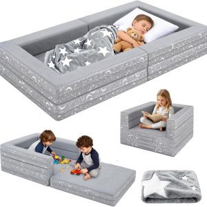 Portable Toddler Travel Bed, 3 in 1 Foldable Toddler Floor Bed No Assembly