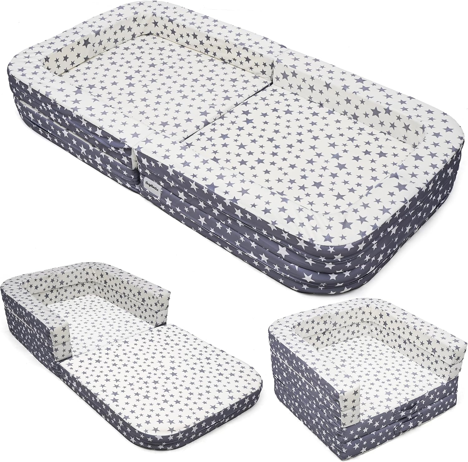 Toddler Travel Bed & Sofa, Portable Foldable Kids Play Mat,3-in-1, Lightweight Star Print Oxford Cot, 60"x30" Easy Carry Bed for Travel - Image 2