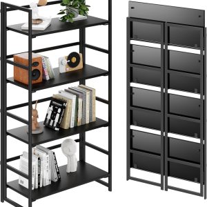 Vintage Multifunctional Folding Bookshelf, No-Assembly Plant Stand Storage Rack Shelves for Home Office (White, 5-Tier)