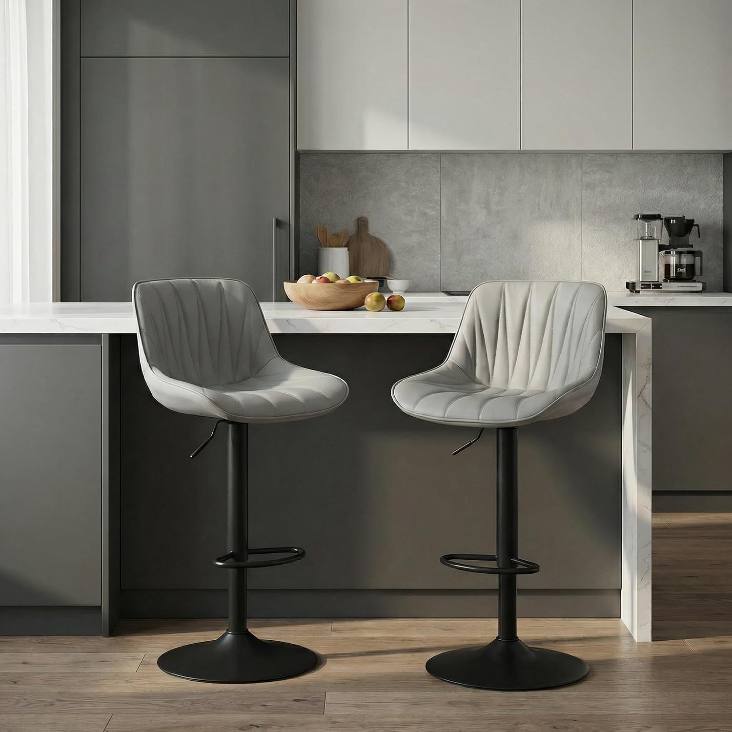 Bar Stools Set of 2 for Kitchen Island, White Faux Leather Padded - Image 4