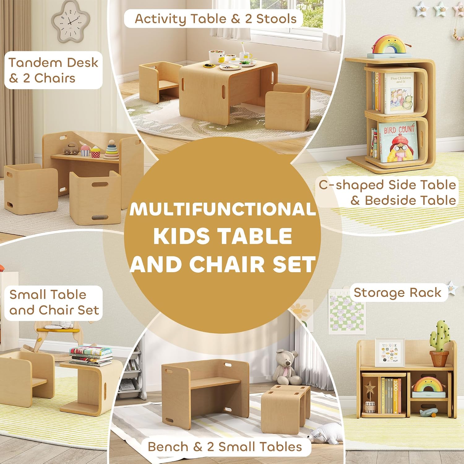 Kids Table and Chair Set, Wooden Activity Table, Ages 3-8, Natural Wood - Image 4