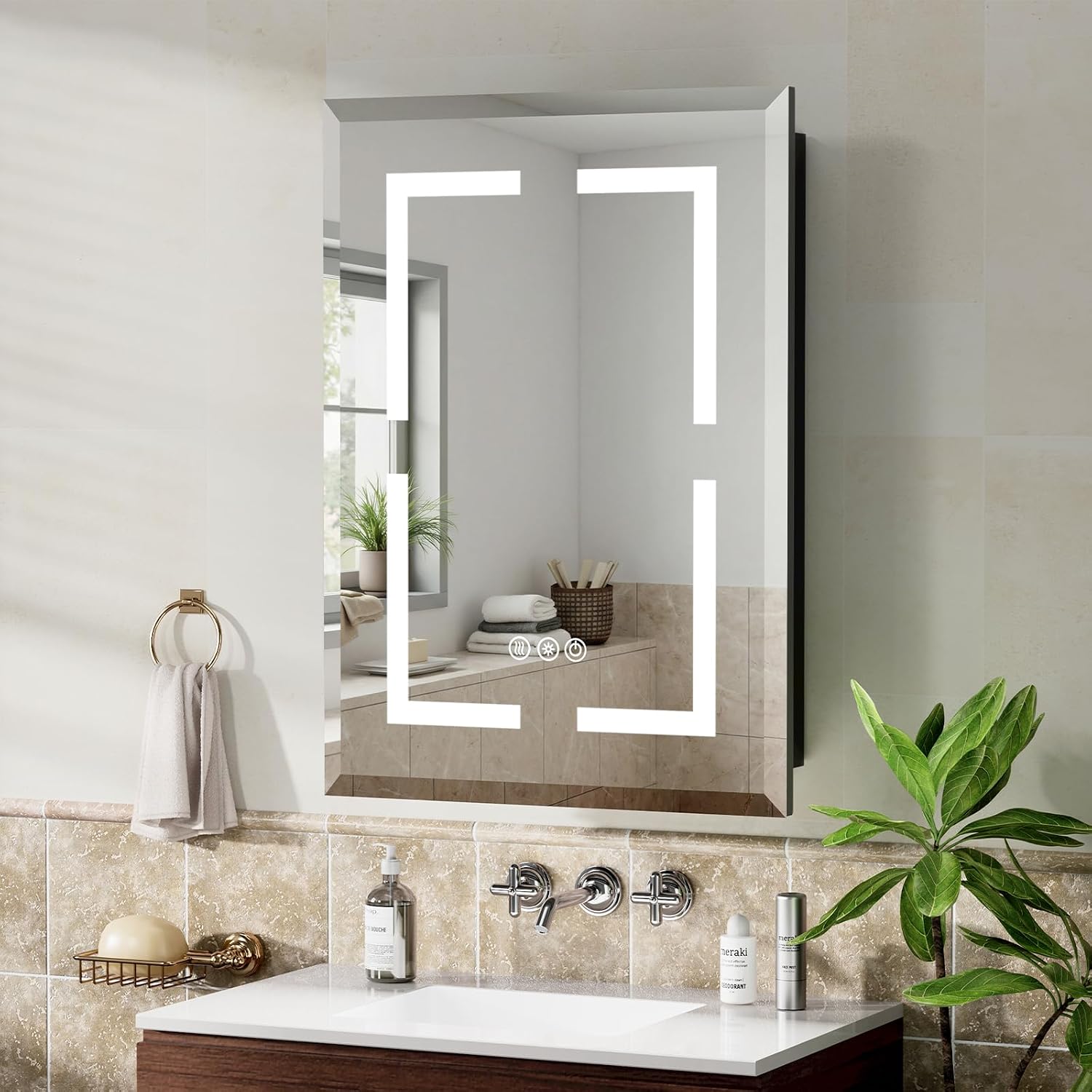 16X24 Inch Bathroom Medicine Cabinet, Adjustable 3-Color Brightness Dimming LED Mirror Recessed, Black - Image 5