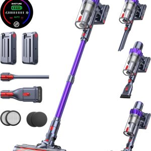 Cordless Vacuum Cleaner, 2 Batteries 110 Mins Runtime Vacuum Cleaners for Home, 45KPA 550W Stick Vacuum with Brushless Motor, Automatically Adjust Suction, Handheld Vacuum for Pet Hair/Carpet/Floor