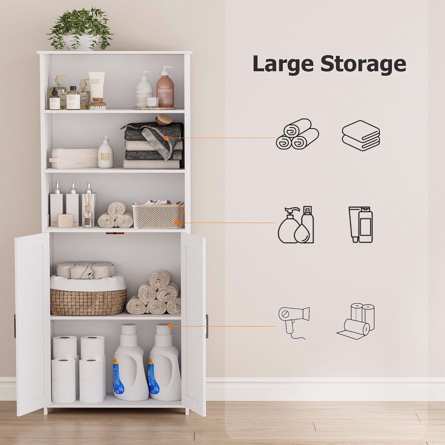 67" Tall Bathroom Storage Cabinet, Bathroom Floor Cabinet - Image 3