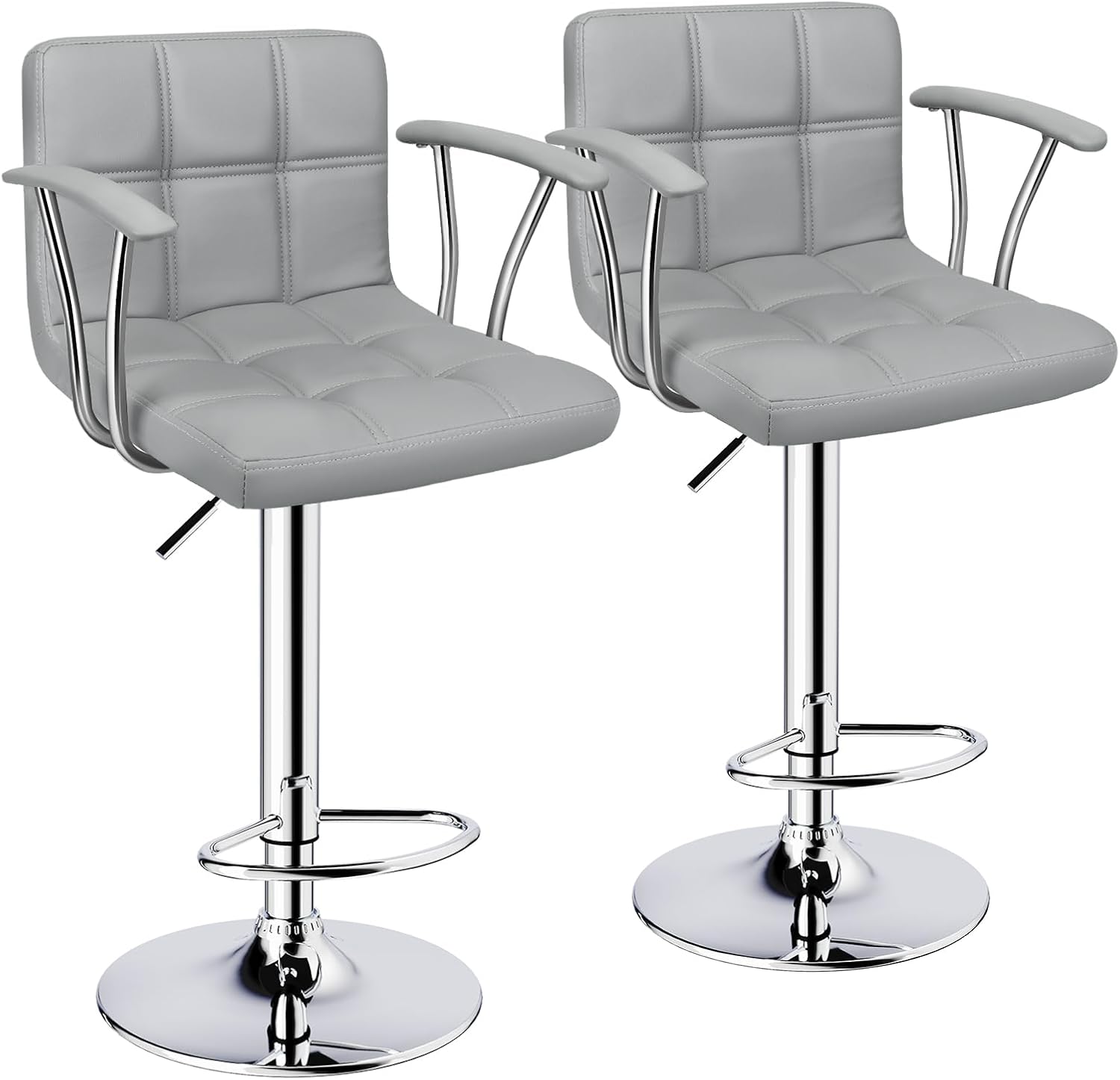 Bar Stools Set of 2, PU Armrest Adjustable Swivel Barstools with Back,Black - Image 4