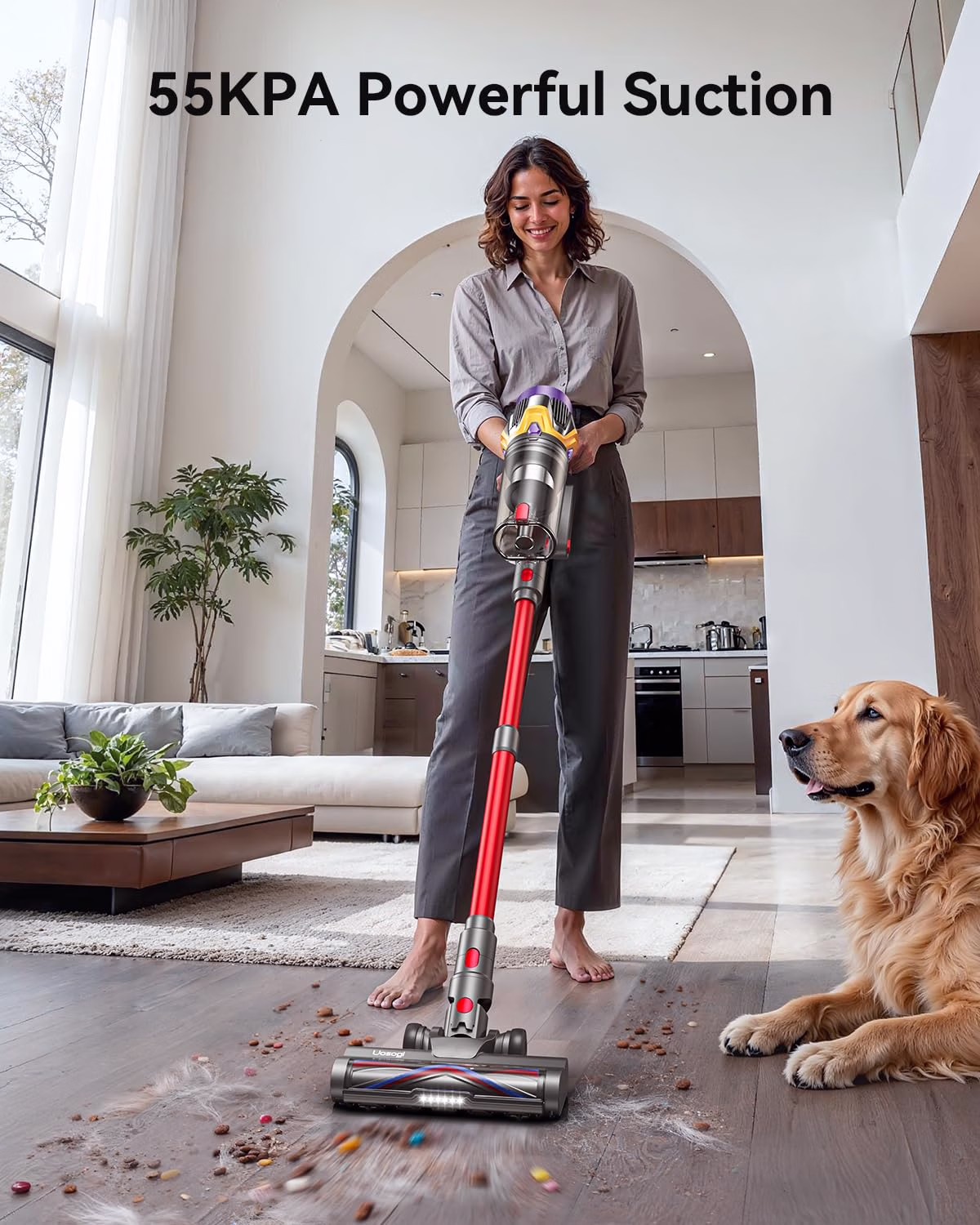 Cordless Vacuum Cleaner, Upgraded 55KPA 650W 70Mins Stick Vacuum with Hurricane Mode, Self-Standing, Touch Screen, 1.8L Dust Cup, Anti-Tangle Wireless Vacuum, Vacuum Cleaners for Home, Pet Hair & Carpets - Image 2