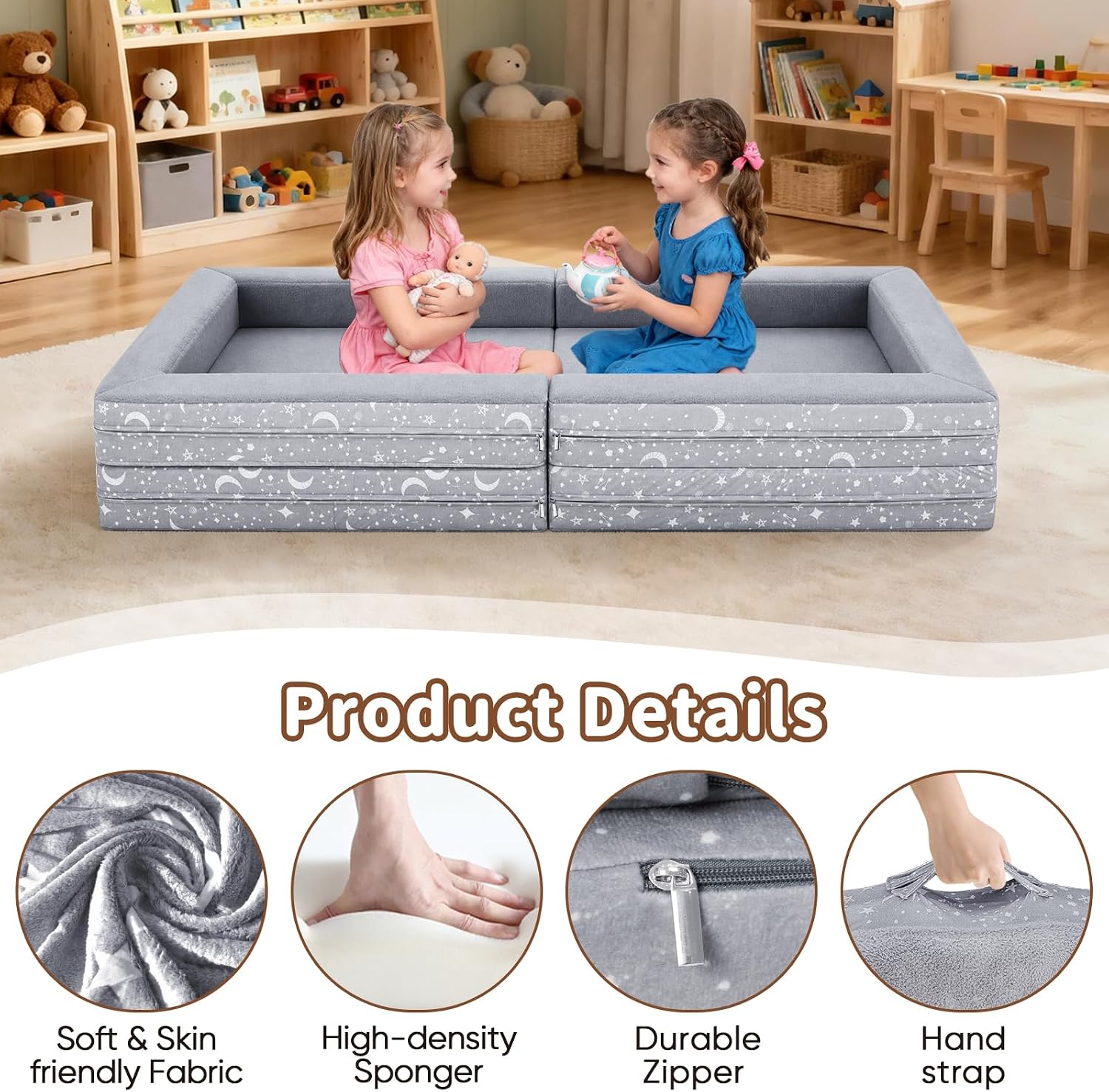 Portable Toddler Travel Bed, 3 in 1 Foldable Toddler Floor Bed No Assembly - Image 4