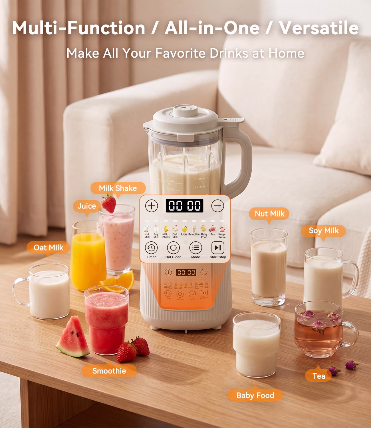 Nut Milk Maker Machine, 59.18 oz Automatic Nut Milk Maker with 11-in-1 Programs, Soy Milk Maker & Baby Food Maker, Detachable Glass Pitcher, Auto Clean, Delay Start, Keep Warm, LED Display - Image 5