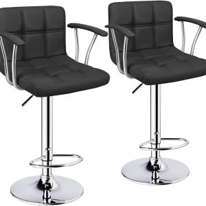 Bar Stools Set of 2, PU Armrest Adjustable Swivel Barstools with Back,Black