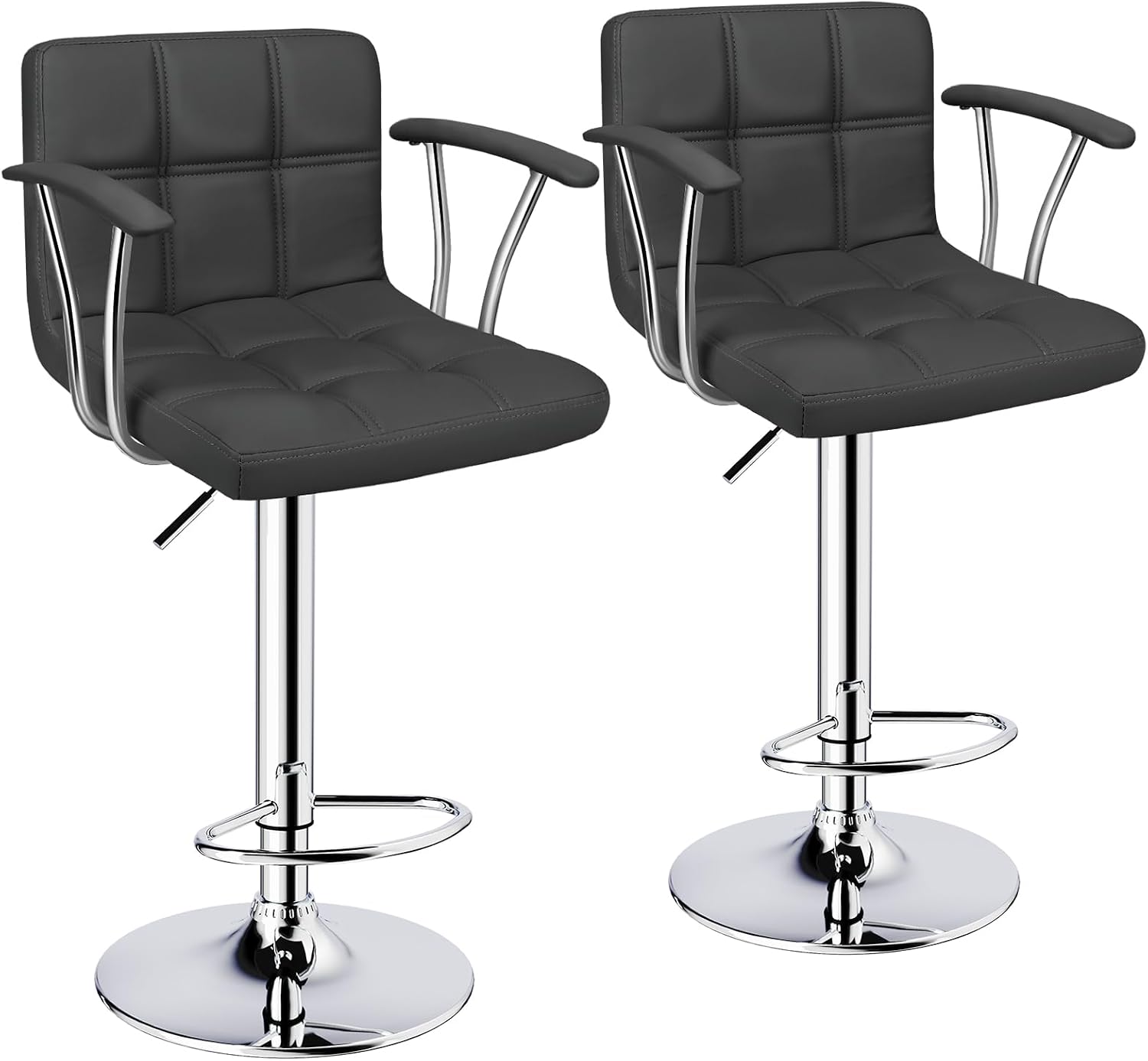 Bar Stools Set of 2, PU Armrest Adjustable Swivel Barstools with Back,Black - Image 5