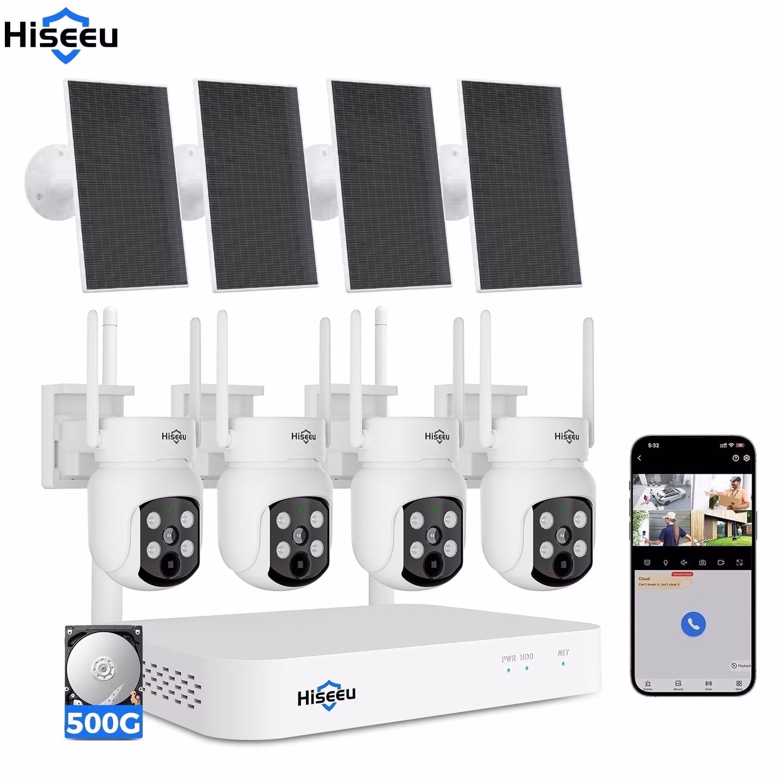 Hiseeu Outdoor Wireless Solar Security Camera System, 4-Camera Home Wi
