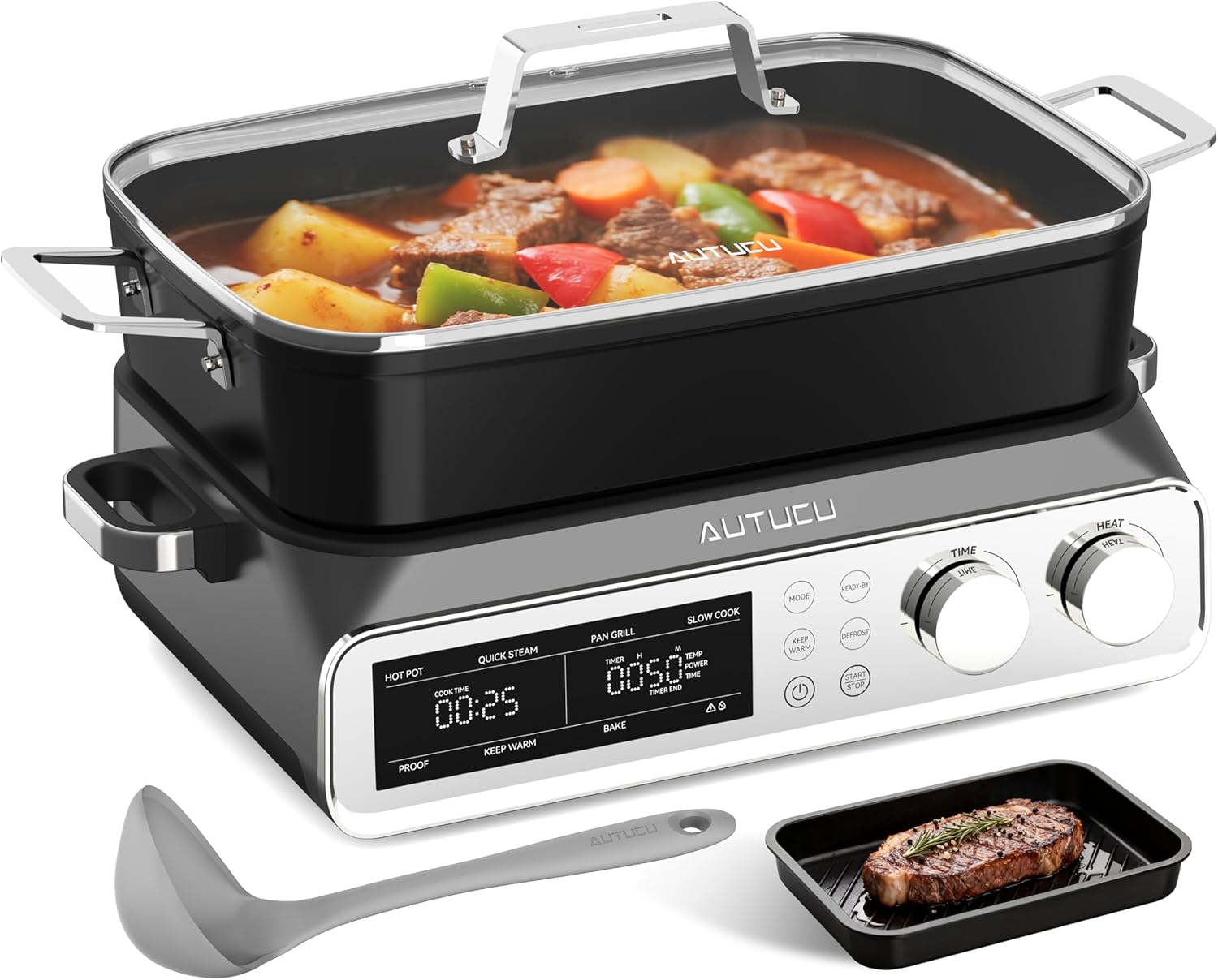 Slow Cooker 10-Quart - PFOA-Free Ceramic Coating, Oven Safe to 450°F | Keep Warm Function for Large Family Gatherings (Includes Silicone Spoon) - Image 2