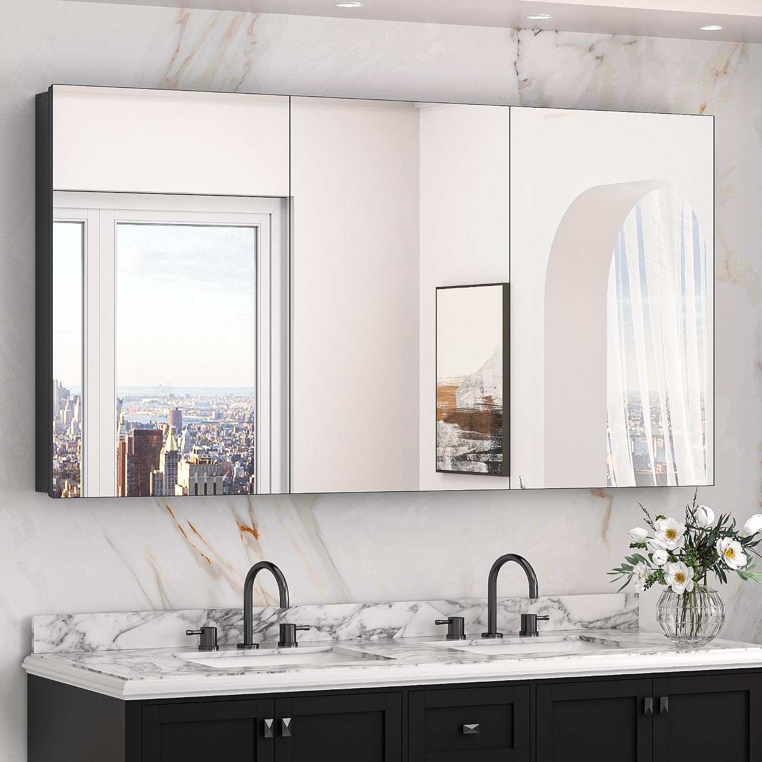 Black Medicine Cabinet with Mirror 20" x 26", Lightweight Aluminum - Image 3