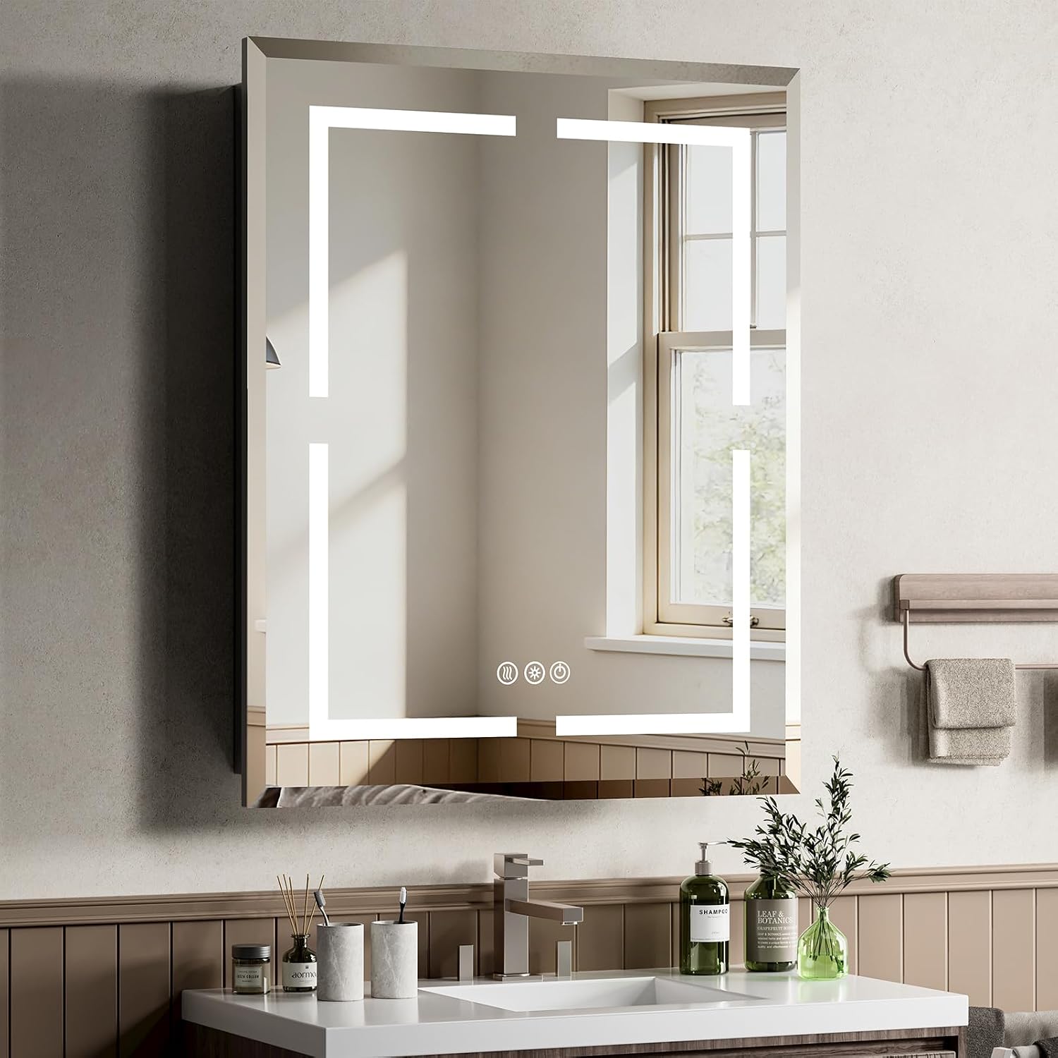 16X24 Inch Bathroom Medicine Cabinet, Adjustable 3-Color Brightness Dimming LED Mirror Recessed, Black - Image 2