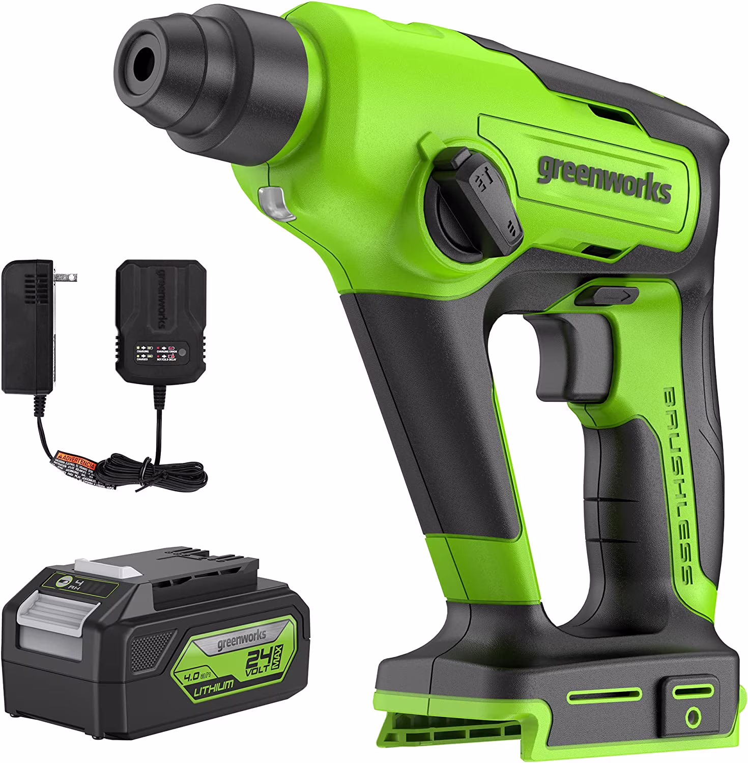 Greenworks 24V Brushless SDS 1.2J Rotary Hammer with 4Ah USB Battery and 2A (1H) Adaptor Charger - homedespot