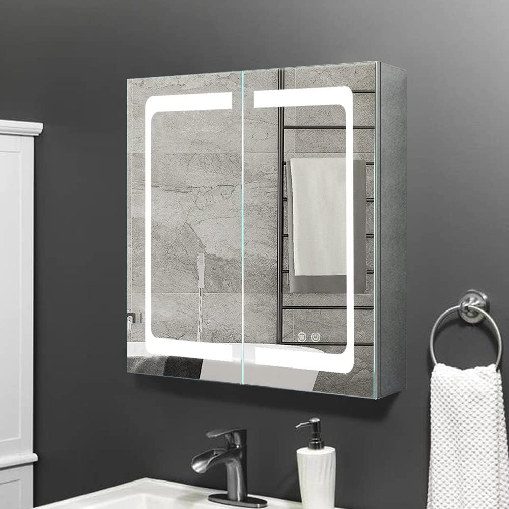 24 Inch x 28 Inch Illuminated LED Mirror Cabinet for Bathroom, Stainless Steel Wall Mounted Medicine Cabinet with Double Touch Switches for Color Change, Dimmer & Anti-Fog Function - Image 5