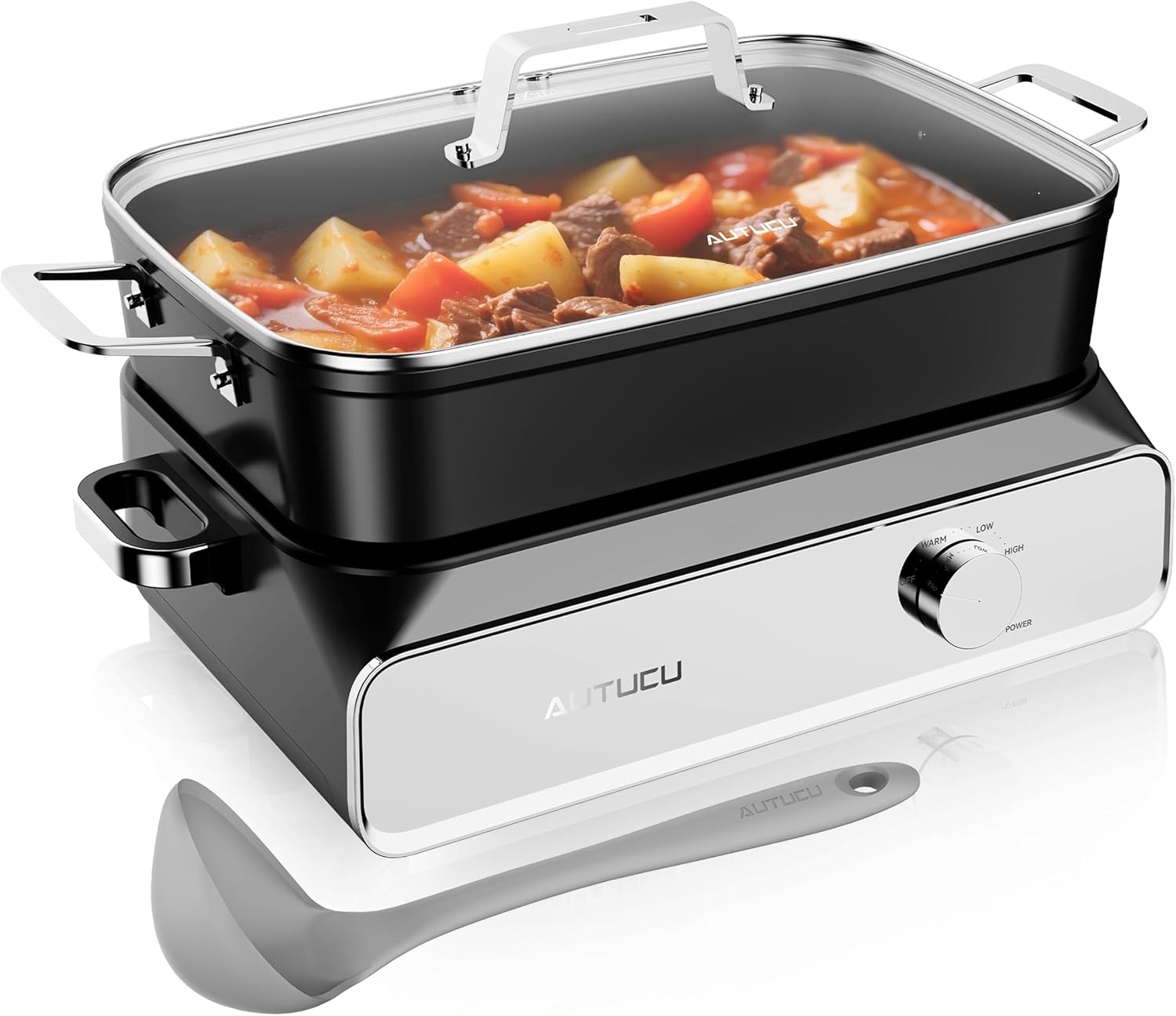 Slow Cooker 10-Quart - PFOA-Free Ceramic Coating, Oven Safe to 450°F | Keep Warm Function for Large Family Gatherings (Includes Silicone Spoon) - Image 3